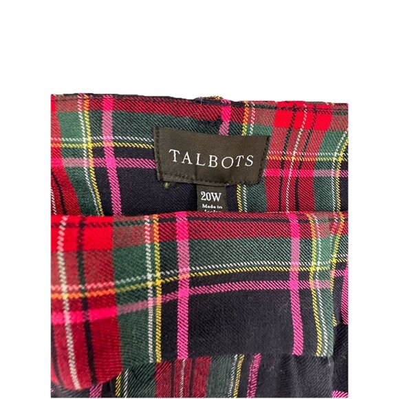 Talbots Greenwich Dashing Plaid Wool Blend Wide Leg Pants 20 W Navy Red Tartan - Picture 4 of 7